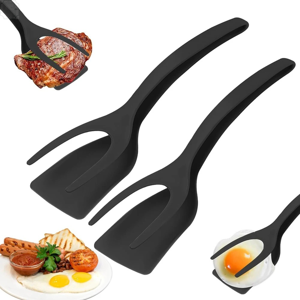 Kitchen Gadgets And Utensils - Spatule-pince 2-en-1 en nylon antiadhésive, ustensile